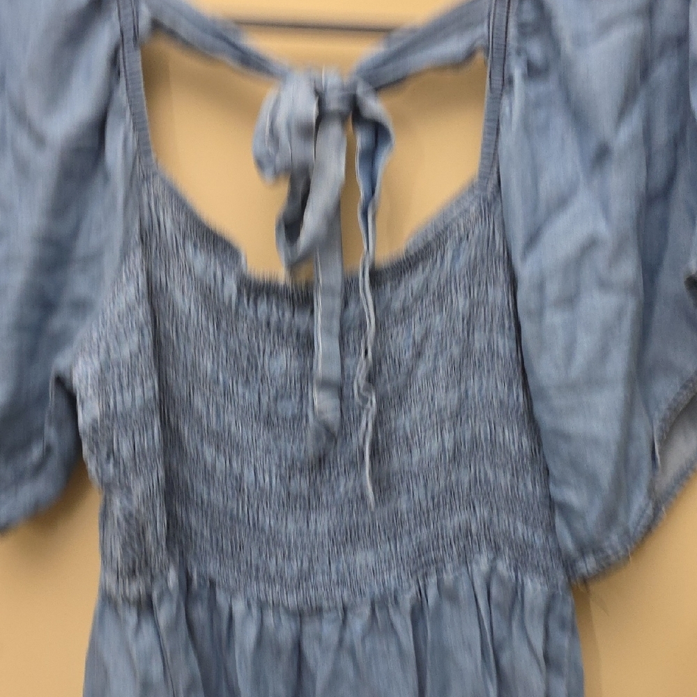 Sweet Wanderer Blue Smocked Tie Back Midi Dress - Picture 6 of 7